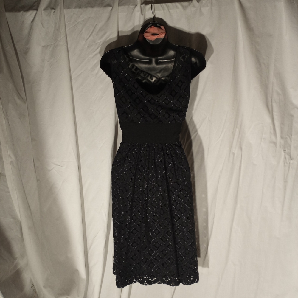 SHOSHANNA Navy & Silver Lace Fit & Flare Dress - Picture 7 of 10